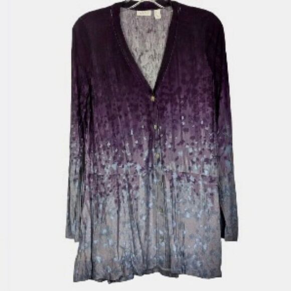 Lori Goldstein LOGO Ombre Button Front Long Sleeve Cardigan Purple Womens Small - Picture 6 of 14